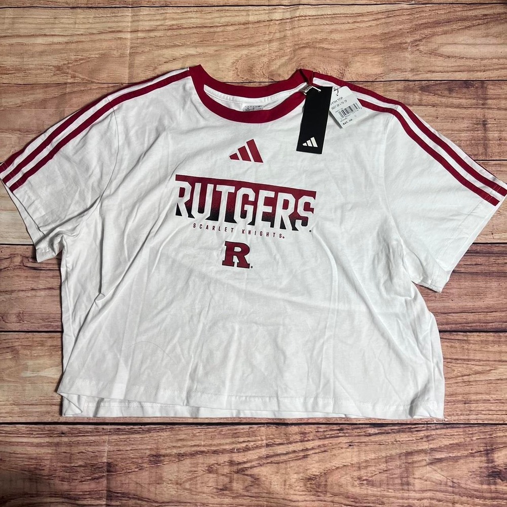 White and Red Adidas Rutgers Crop Top XL